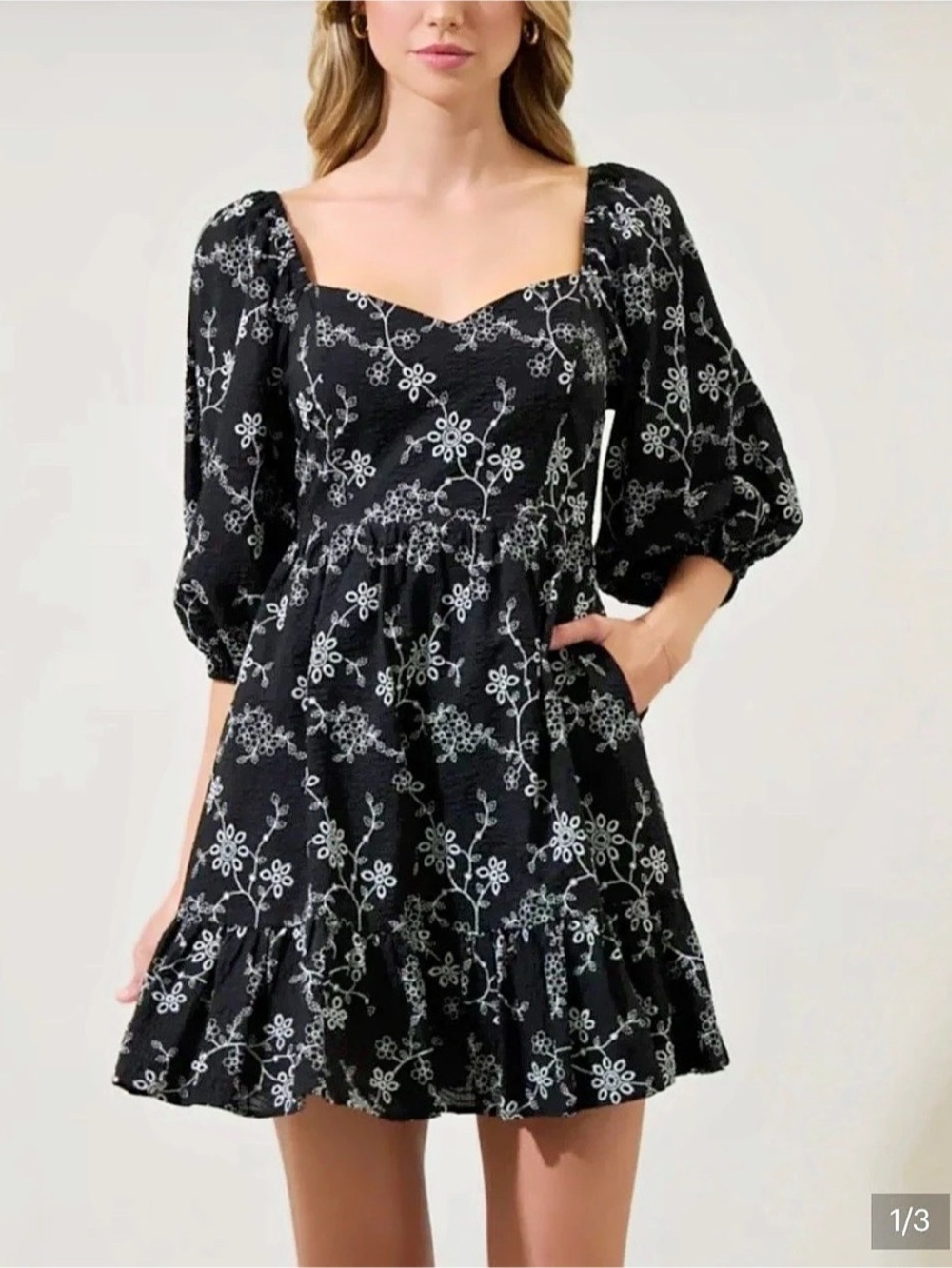 Sugarlips Lola Jacquard Jacey Babydoll Mini Dress Black & White